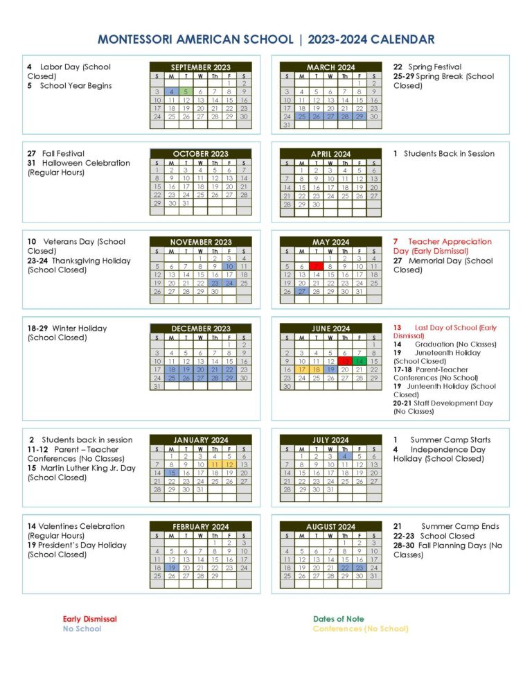 2023-2024 MAS Calendar Updated - Montessori American